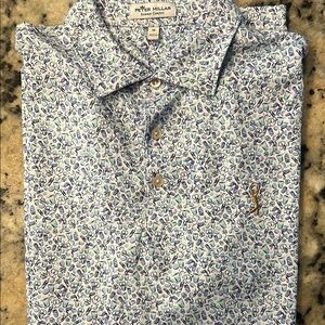 Peter Millar Blue and Green Patterned Polo Shirt